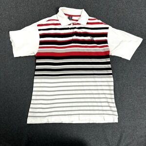 Vintage Avirex Polo Mens White Black Red Striped Embroidered Logo  Size Large